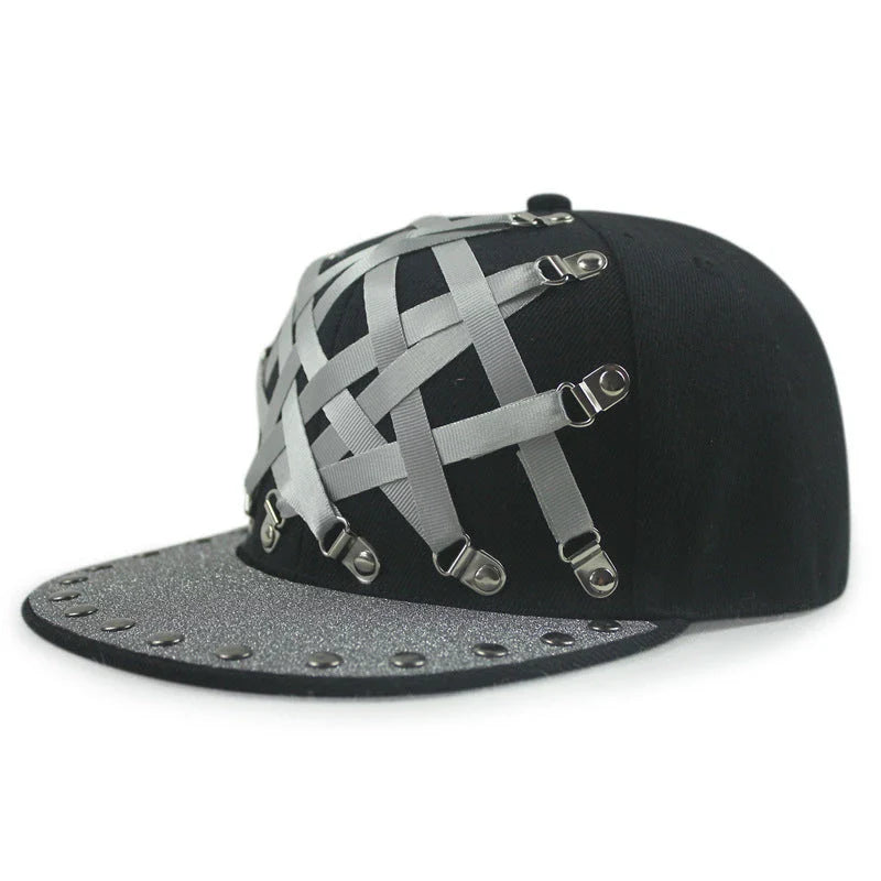 European and American-inspired punk T-shaped leather cap with a flat brim, adjustable sizing, and a range of bold colour options