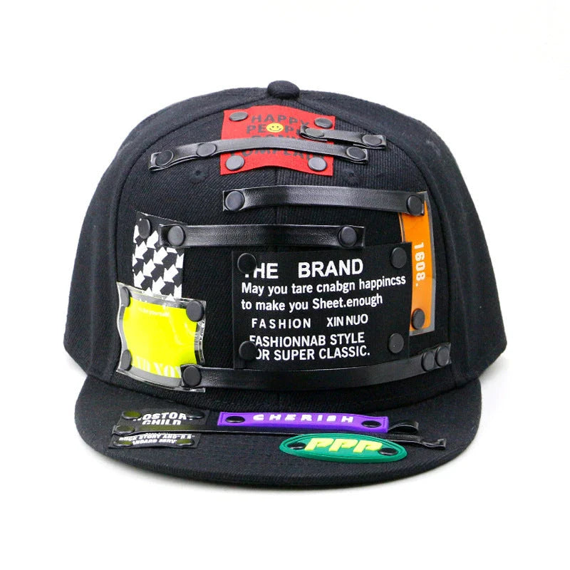 European and American-inspired punk T-shaped leather cap with a flat brim, adjustable sizing, and a range of bold colour options