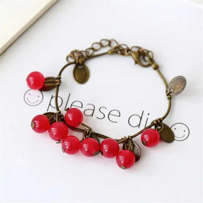 Boho Vintage Cherry Coin Bangle for Girls - Durable Acrylic and Zinc Alloy Construction with Adjustable Fit