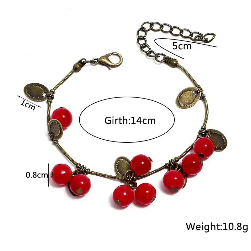 Boho Vintage Cherry Coin Bangle for Girls - Durable Acrylic and Zinc Alloy Construction with Adjustable Fit