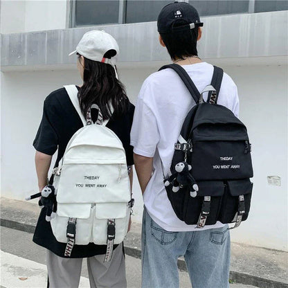 Stylish white backpack with Korean-inspired design, perfect for college students