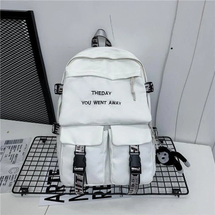 Stylish white backpack with Korean-inspired design, perfect for college students