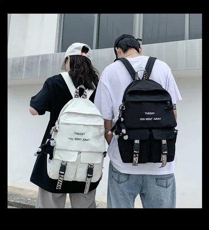 Stylish white backpack with Korean-inspired design, perfect for college students