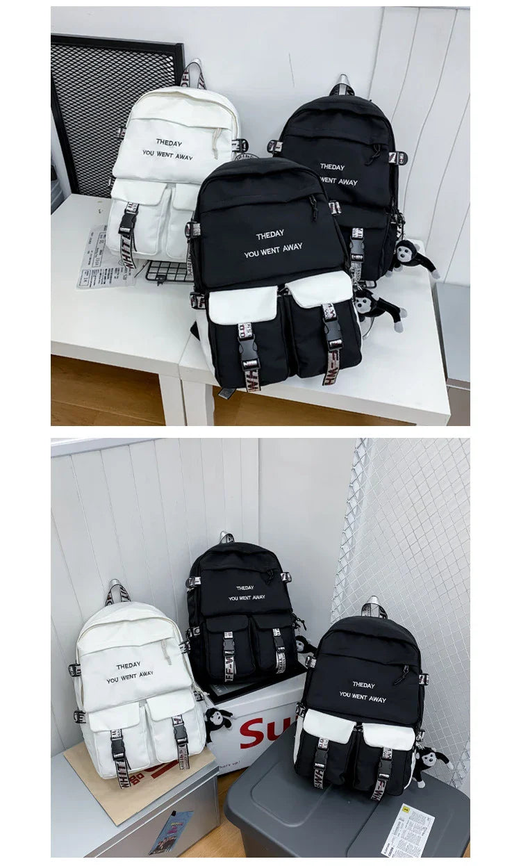 Stylish white backpack with Korean-inspired design, perfect for college students
