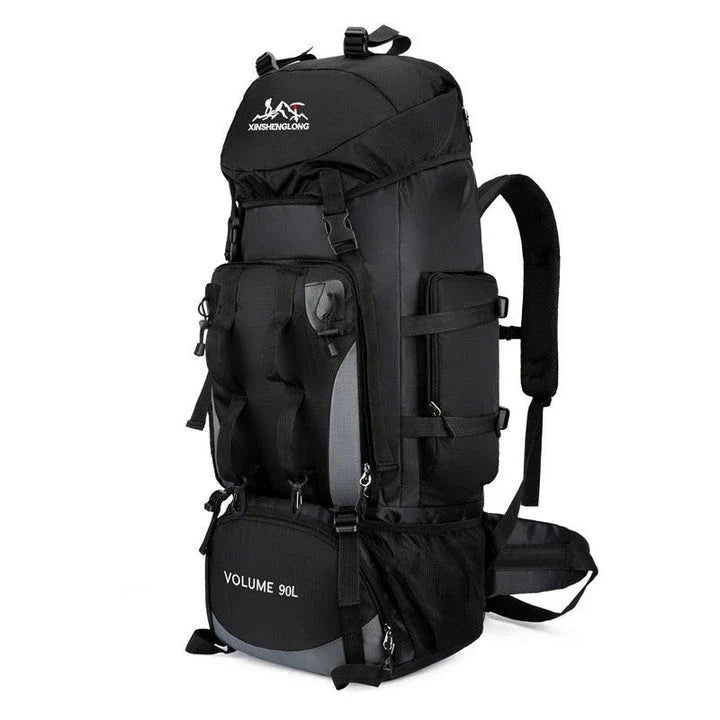 Premium waterproof nylon outdoor hiking backpack in blue colour with multiple pockets and padded shoulder straps