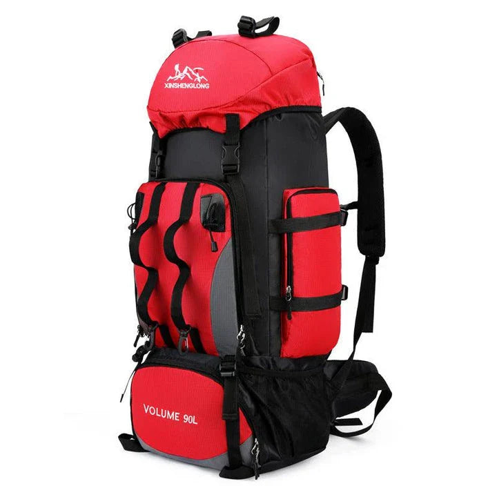 Premium waterproof nylon outdoor hiking backpack in blue colour with multiple pockets and padded shoulder straps