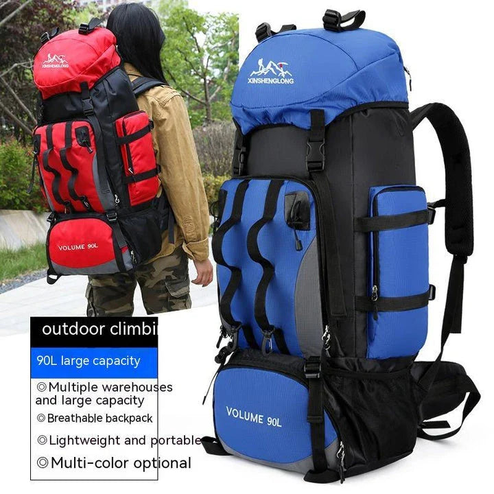 Premium waterproof nylon outdoor hiking backpack in blue colour with multiple pockets and padded shoulder straps