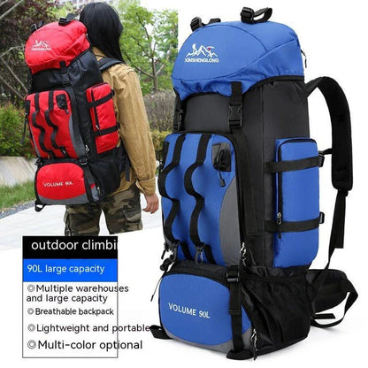 Premium waterproof nylon outdoor hiking backpack in blue colour with multiple pockets and padded shoulder straps