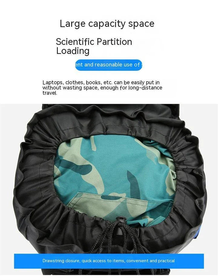 Premium waterproof nylon outdoor hiking backpack in blue colour with multiple pockets and padded shoulder straps