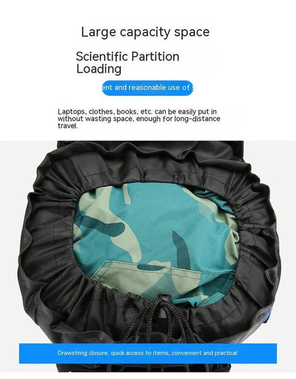 Premium waterproof nylon outdoor hiking backpack in blue colour with multiple pockets and padded shoulder straps
