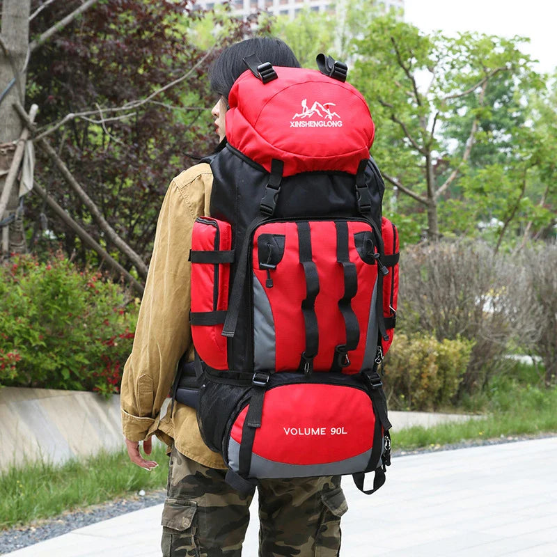 Premium waterproof nylon outdoor hiking backpack in blue colour with multiple pockets and padded shoulder straps
