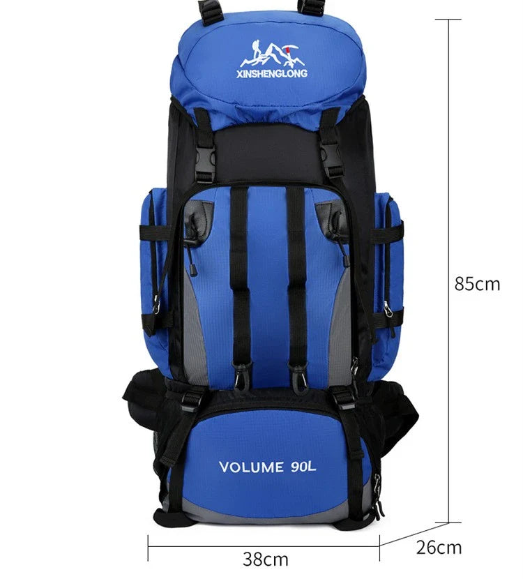 Premium waterproof nylon outdoor hiking backpack in blue colour with multiple pockets and padded shoulder straps
