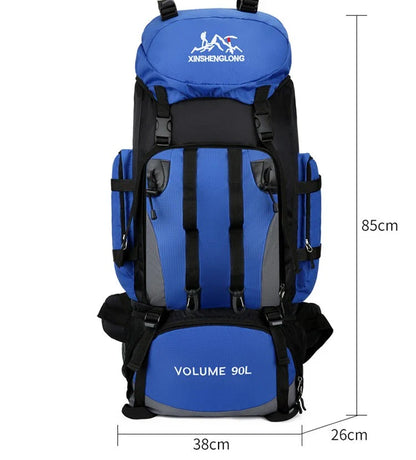Premium waterproof nylon outdoor hiking backpack in blue colour with multiple pockets and padded shoulder straps