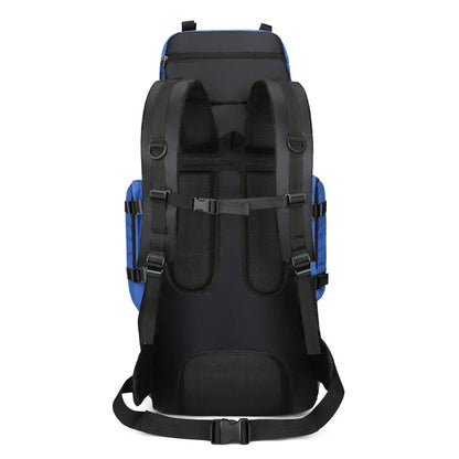 Premium waterproof nylon outdoor hiking backpack in blue colour with multiple pockets and padded shoulder straps