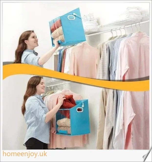 Easy Lift Closet Caddy Box - a versatile storage solution for your wardrobe, featuring a pull-down shelf and clear front panel for easy access to high shelves