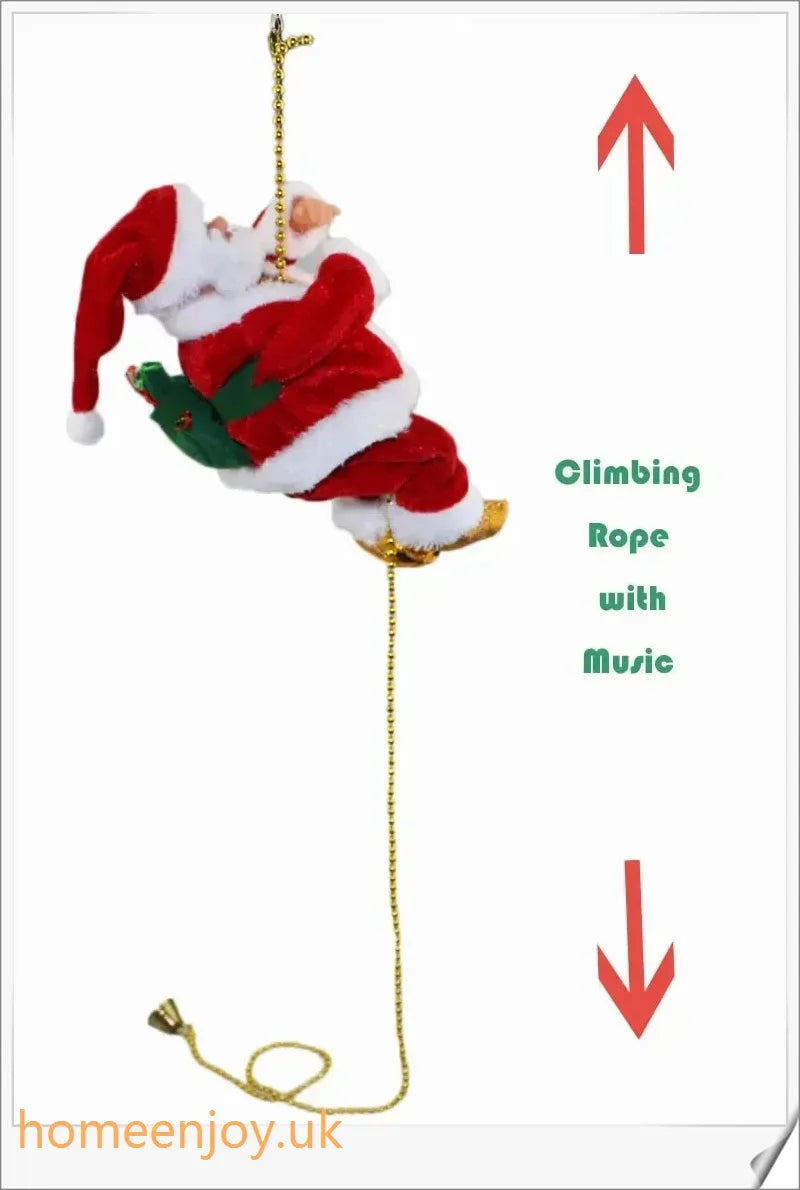 An electric Santa Claus figure climbing up a ladder, decorated in a traditional red suit and bringing festive cheer to your home.