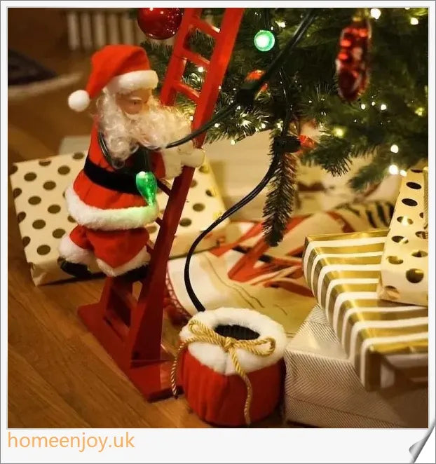 An electric Santa Claus figure climbing up a ladder, decorated in a traditional red suit and bringing festive cheer to your home.