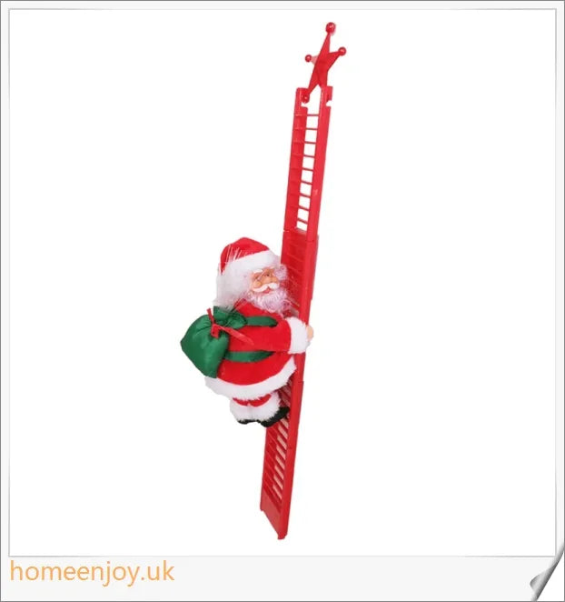 An electric Santa Claus figure climbing up a ladder, decorated in a traditional red suit and bringing festive cheer to your home.