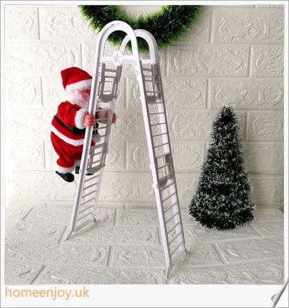 An electric Santa Claus figure climbing up a ladder, decorated in a traditional red suit and bringing festive cheer to your home.