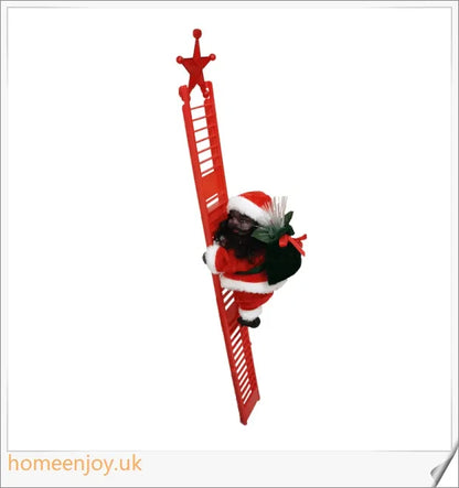 An electric Santa Claus figure climbing up a ladder, decorated in a traditional red suit and bringing festive cheer to your home.