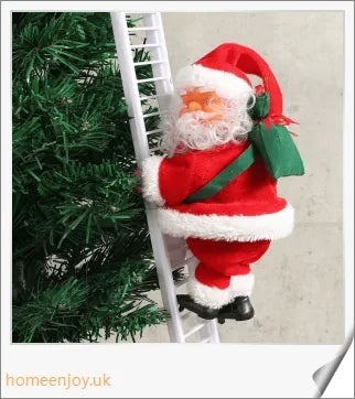 An electric Santa Claus figure climbing up a ladder, decorated in a traditional red suit and bringing festive cheer to your home.