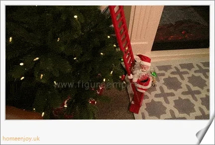An electric Santa Claus figure climbing up a ladder, decorated in a traditional red suit and bringing festive cheer to your home.