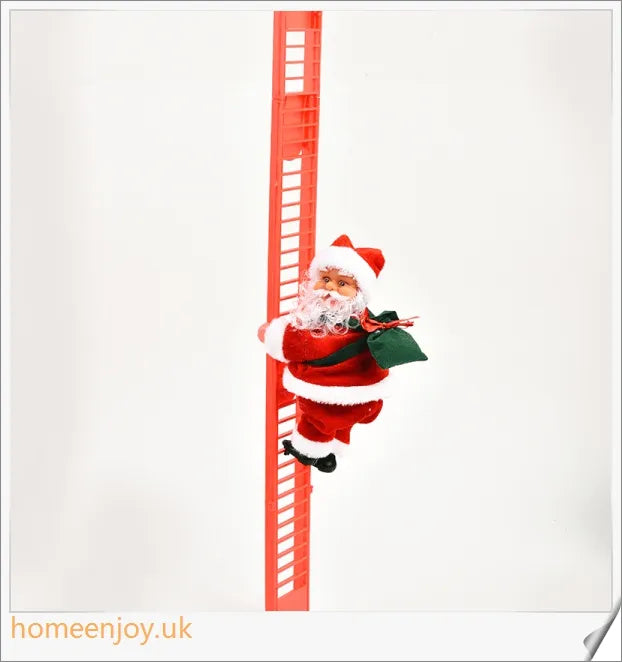 An electric Santa Claus figure climbing up a ladder, decorated in a traditional red suit and bringing festive cheer to your home.