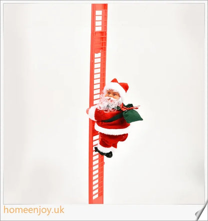 An electric Santa Claus figure climbing up a ladder, decorated in a traditional red suit and bringing festive cheer to your home.