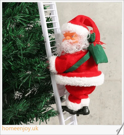 An electric Santa Claus figure climbing up a ladder, decorated in a traditional red suit and bringing festive cheer to your home.