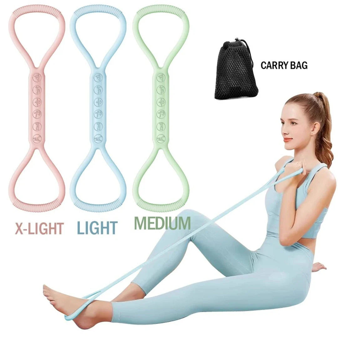 Premium 8-character resistance band kit with 3 silicone yoga bands for lower body strength and flexibility training