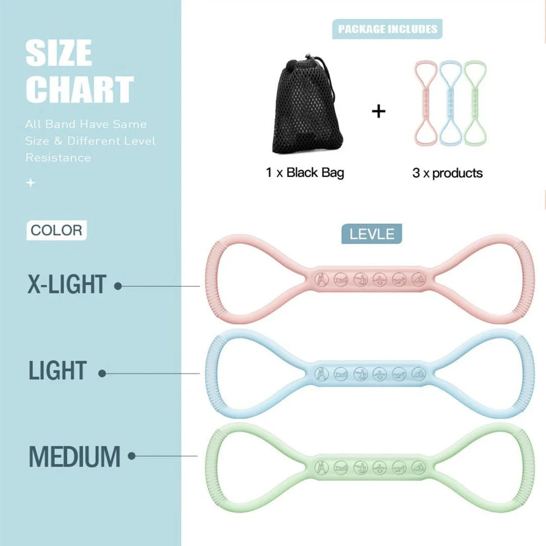 Premium 8-character resistance band kit with 3 silicone yoga bands for lower body strength and flexibility training