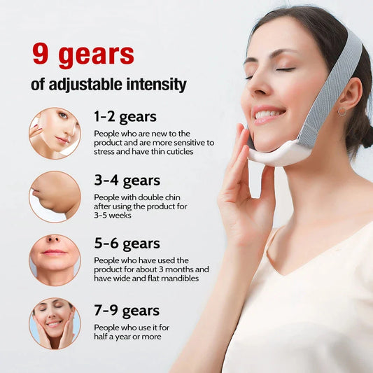 EMS microcurrent pulse double chin reducer and v face lifting massager belt for skin tightening and facial contouring