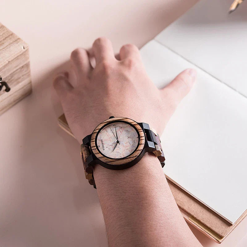 Casual Fashion Wooden Watch with natural wooden design, precise quartz movement, and lightweight construction