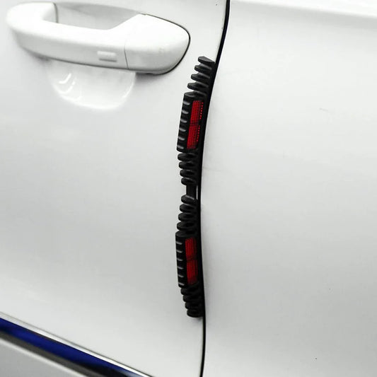 Reflective car door guards with ridged texture, providing protection against dings and dents