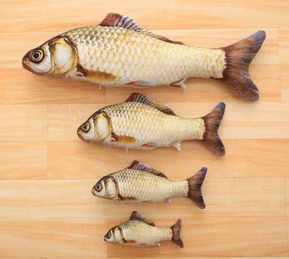 Catnip-filled plush fish toy for cats in various sizes, designed to satisfy scratching and chewing instincts