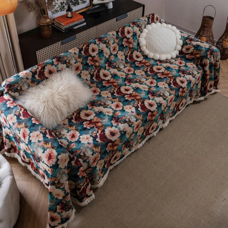 American Countryside Floral Jacquard Sofa Cover - Elegant and Protective Furniture Accessory