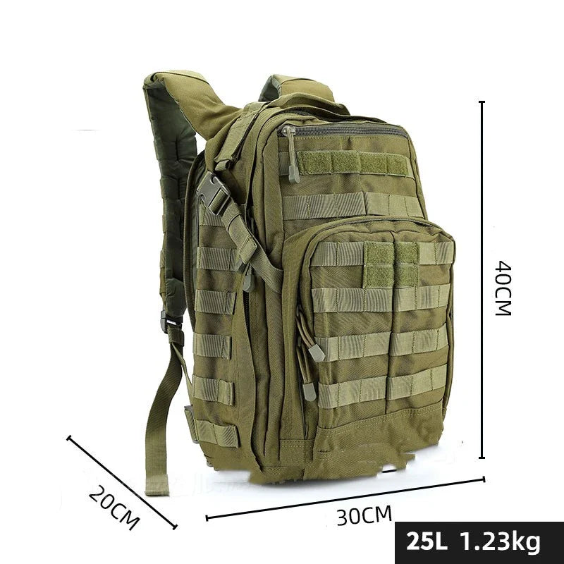 Tactical backpack made of durable Oxford cloth with 25L capacity for outdoor adventures