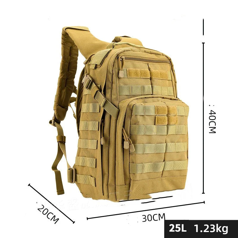 Tactical backpack made of durable Oxford cloth with 25L capacity for outdoor adventures