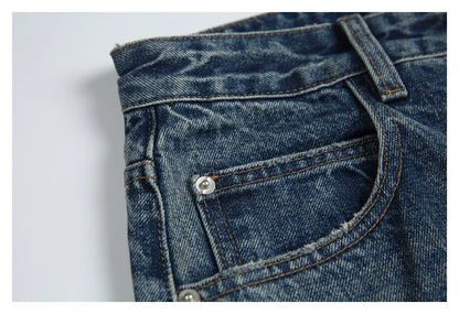 Autumn New Retro Loose Jeans in dark blue, featuring a tapered leg design and unique printing techniques for a vintage-inspired look.