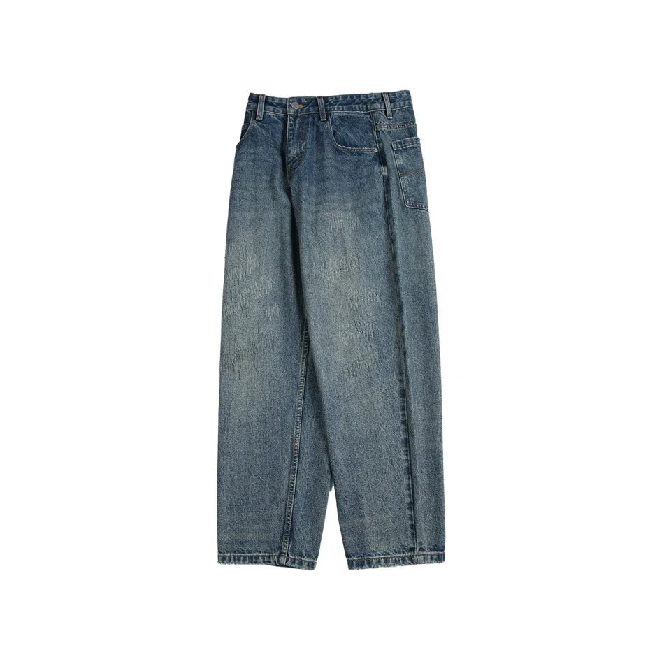Autumn New Retro Loose Jeans in dark blue, featuring a tapered leg design and unique printing techniques for a vintage-inspired look.