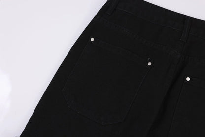 Distressed heavy industry straight casual jeans in black, featuring a premium denim construction and a lived-in, street-style inspired look.