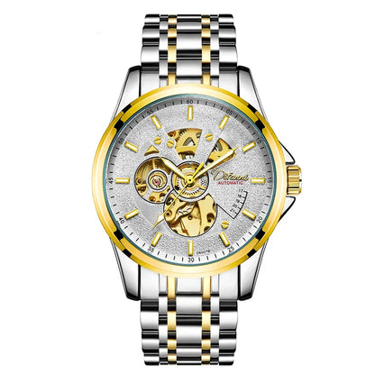 Trendha Mechanical Fully Automatic Fashion Hipster Luxury Steel Belt Watch in black color