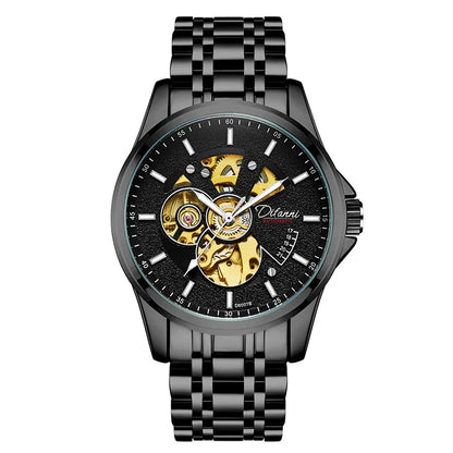 Trendha Mechanical Fully Automatic Fashion Hipster Luxury Steel Belt Watch in black color
