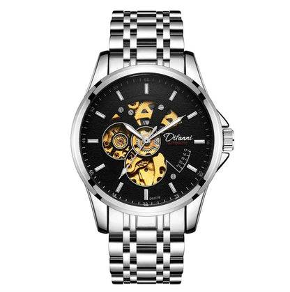 Trendha Mechanical Fully Automatic Fashion Hipster Luxury Steel Belt Watch in black color