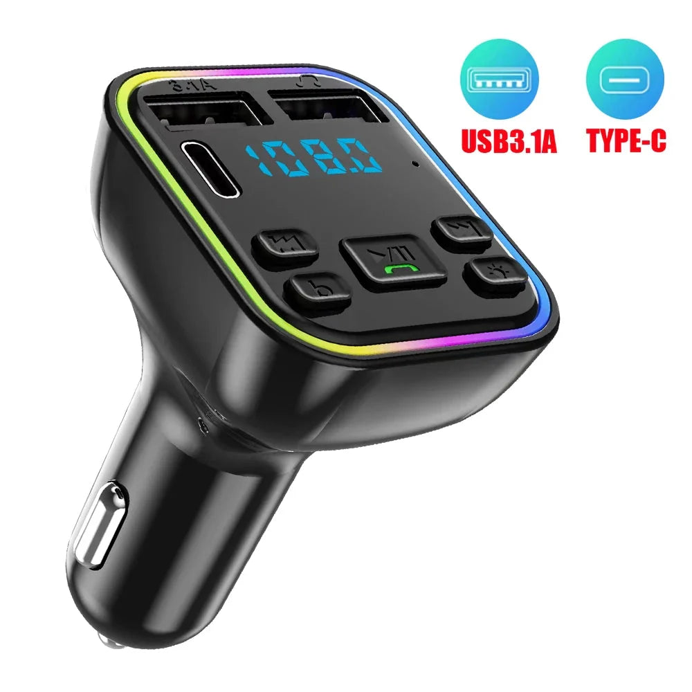 Bluetooth 5.0 Car FM Transmitter with PD & Dual USB Fast Charger, a premium in-car accessory for British drivers.