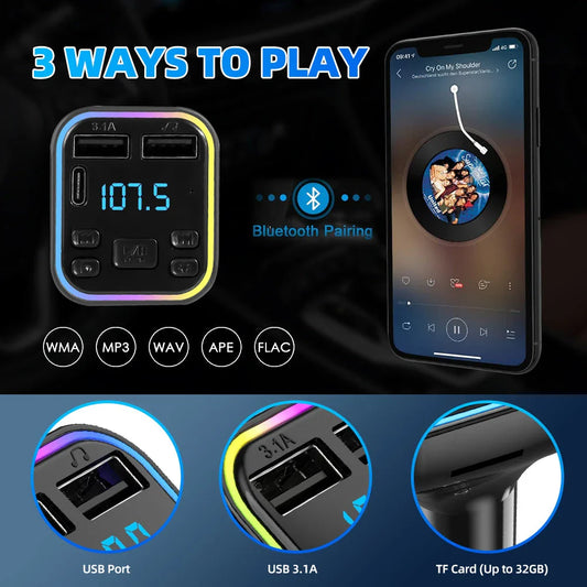 Bluetooth 5.0 Car FM Transmitter with PD & Dual USB Fast Charger, a premium in-car accessory for British drivers.