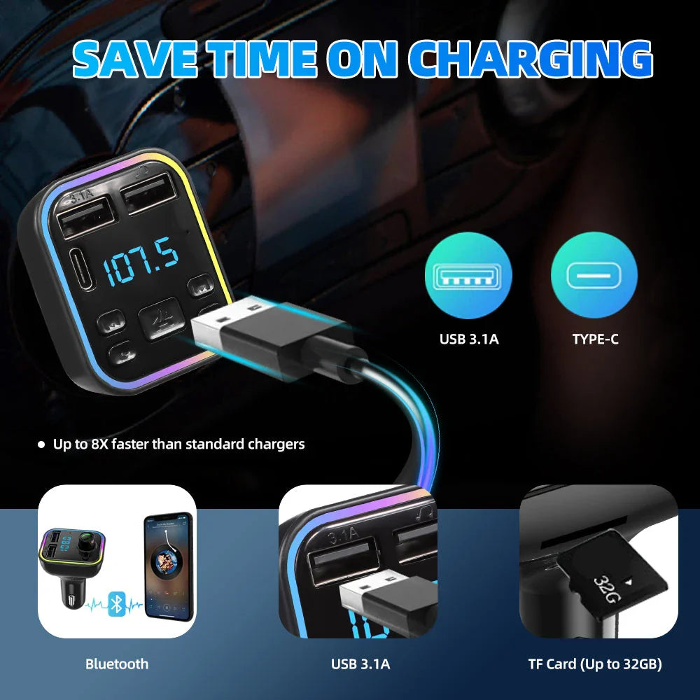 Bluetooth 5.0 Car FM Transmitter with PD & Dual USB Fast Charger, a premium in-car accessory for British drivers.