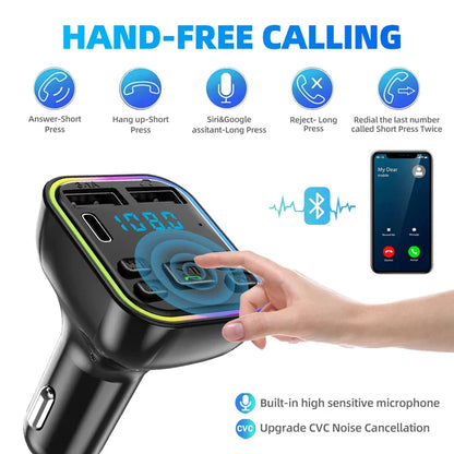 Bluetooth 5.0 Car FM Transmitter with PD & Dual USB Fast Charger, a premium in-car accessory for British drivers.