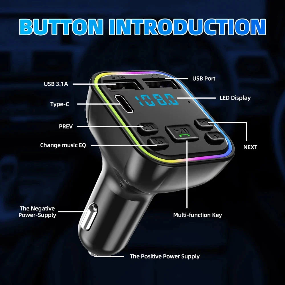 Bluetooth 5.0 Car FM Transmitter with PD & Dual USB Fast Charger, a premium in-car accessory for British drivers.
