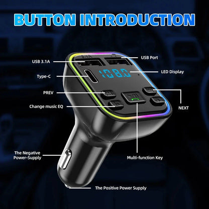 Bluetooth 5.0 Car FM Transmitter with PD & Dual USB Fast Charger, a premium in-car accessory for British drivers.